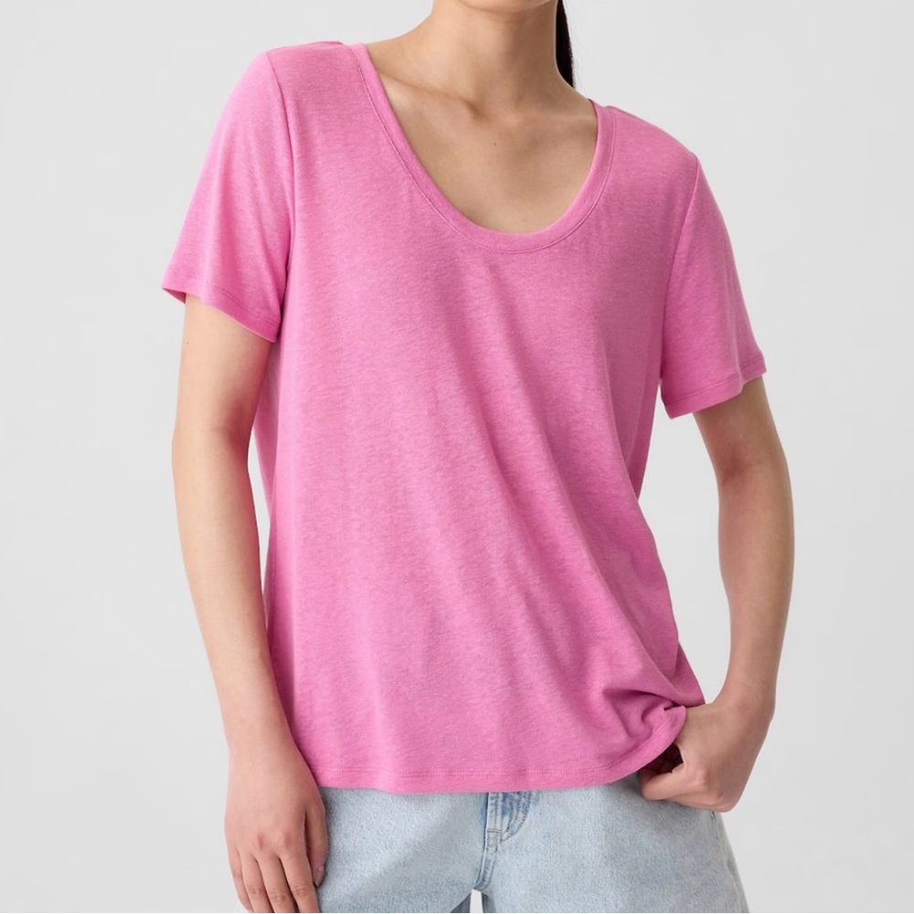 Gap relaxed linen-blend scoop neck tshirt, size small